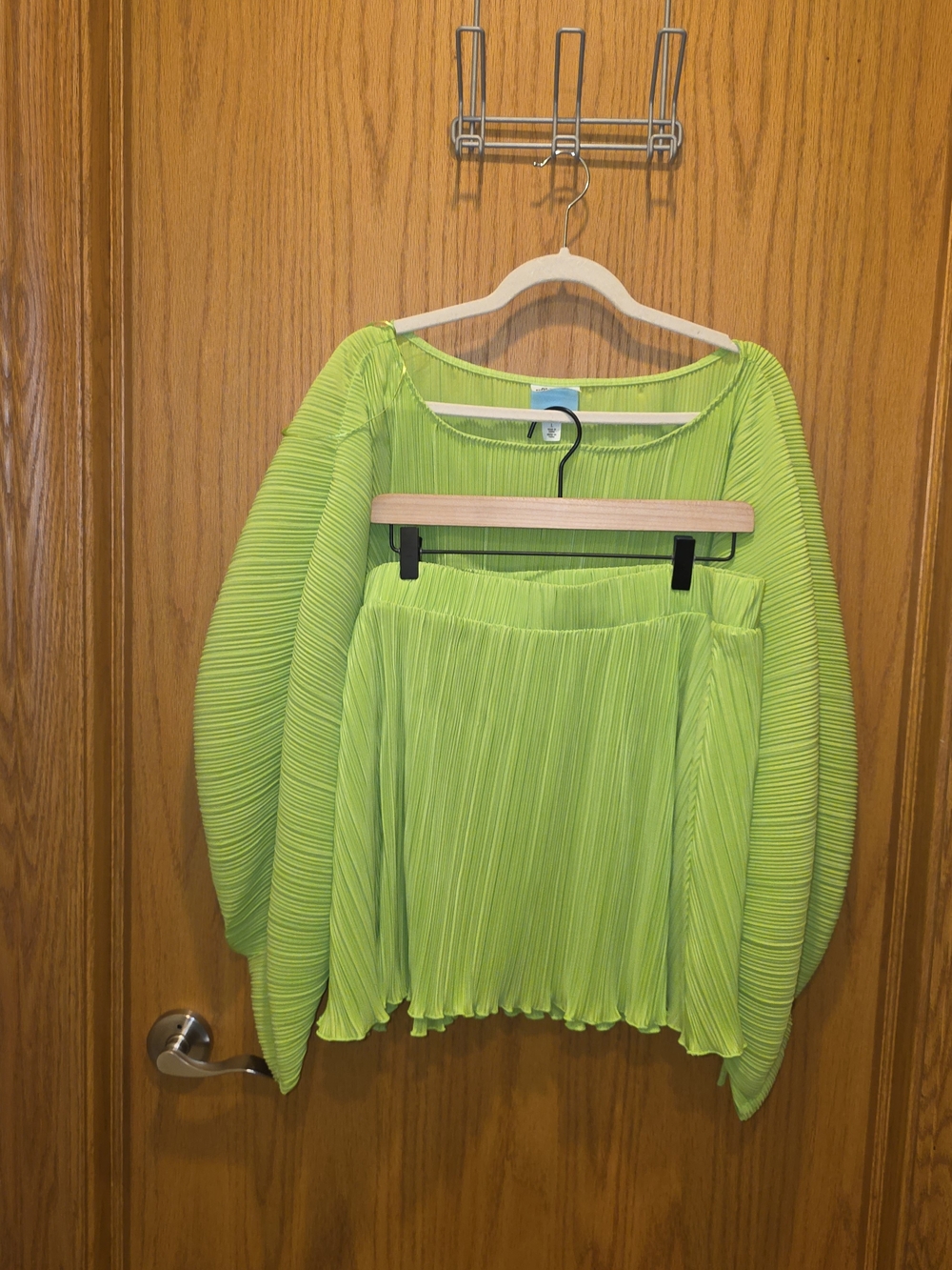 Pleated Lime Green Skirt Set